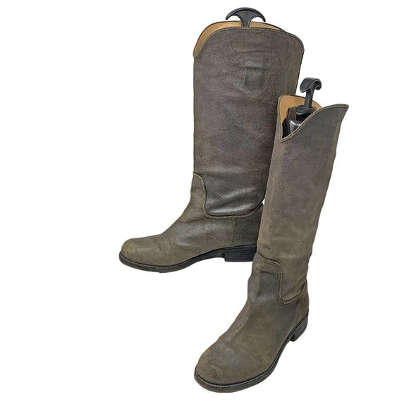BELLE by Sigerson Morrison IMALI Solana Metallic Distressed Suede Riding‎ Boots - Picture 2 of 13